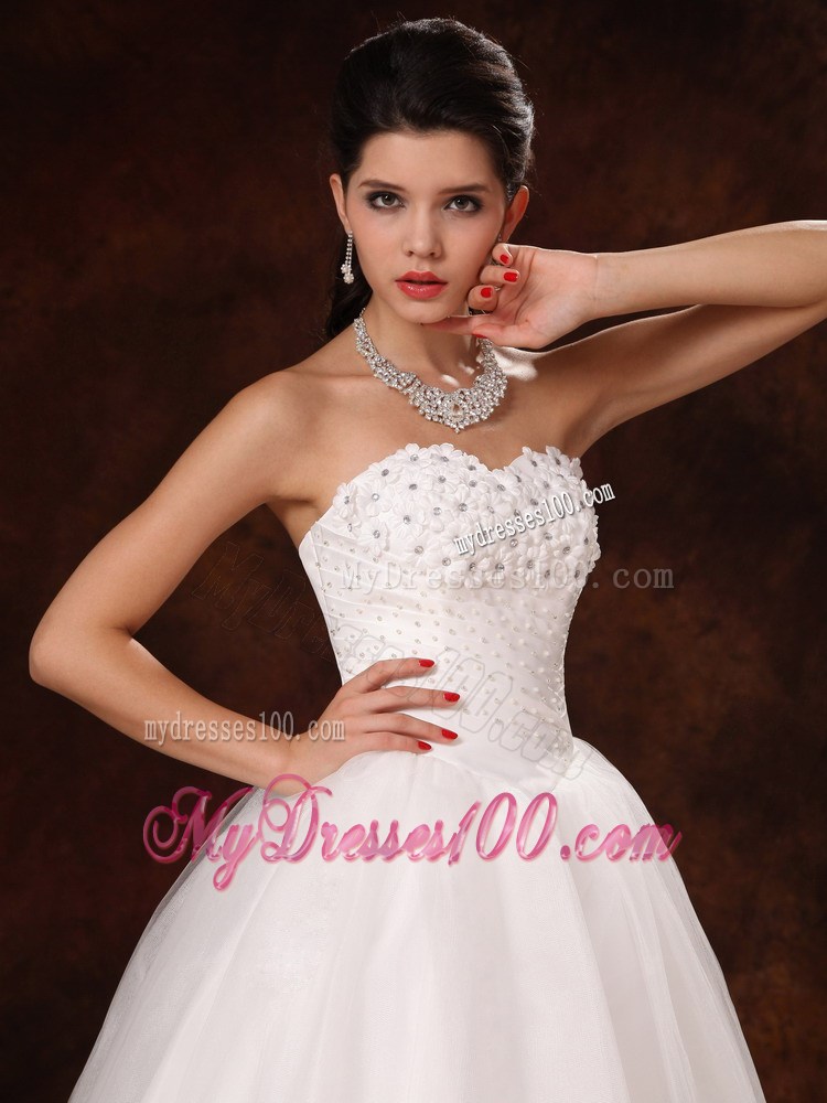 White Bodice Bridal Gown with Beaded Flowers Neckline For Beauty