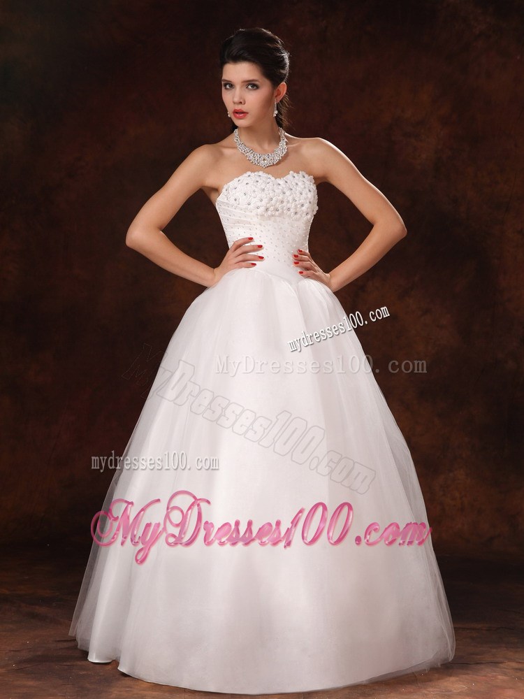 White Bodice Bridal Gown with Beaded Flowers Neckline For Beauty