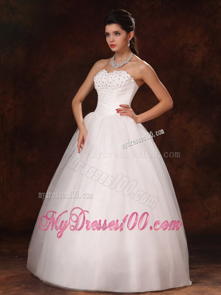 White Bodice Bridal Gown with Beaded Flowers Neckline For Beauty