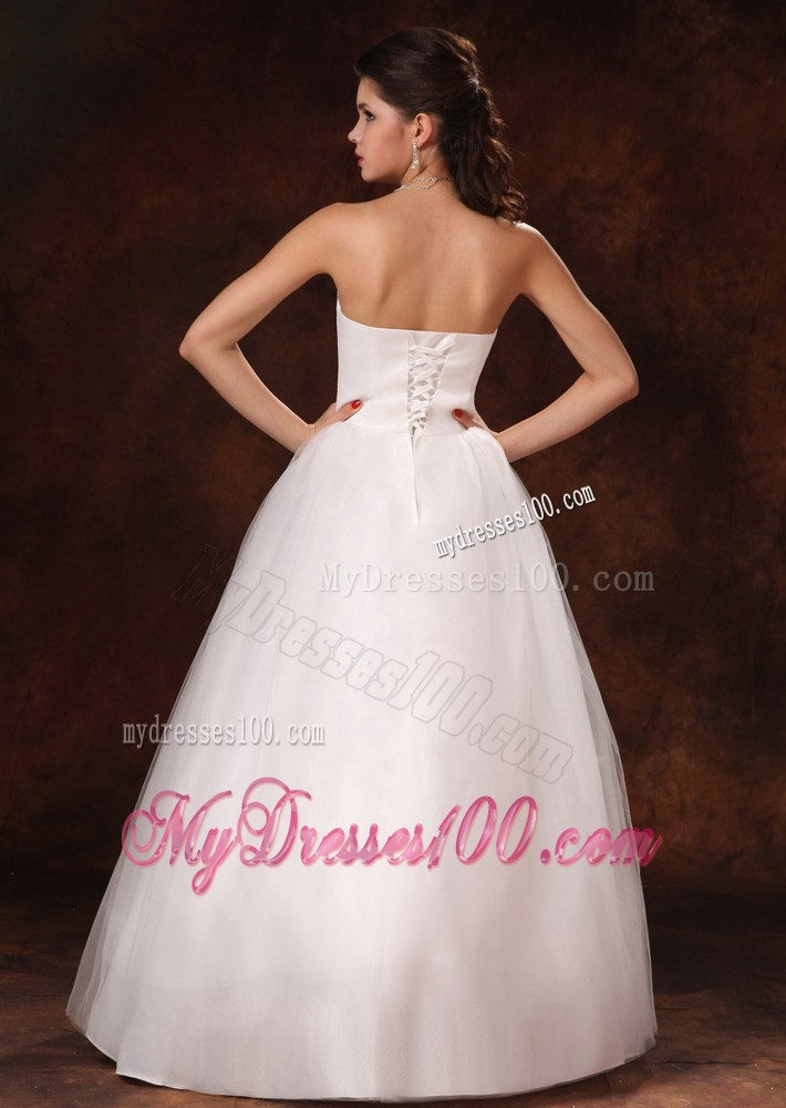 White Bodice Bridal Gown with Beaded Flowers Neckline For Beauty