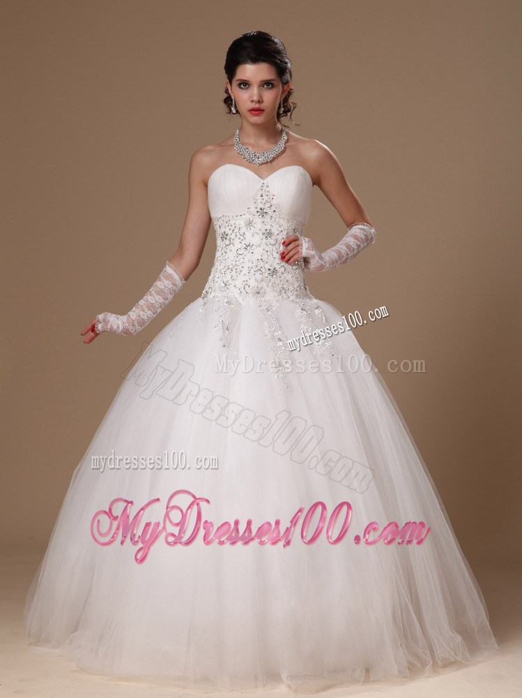 Appliqued Floor-length Tulle Ball Gown Dresses for the Bride 2013