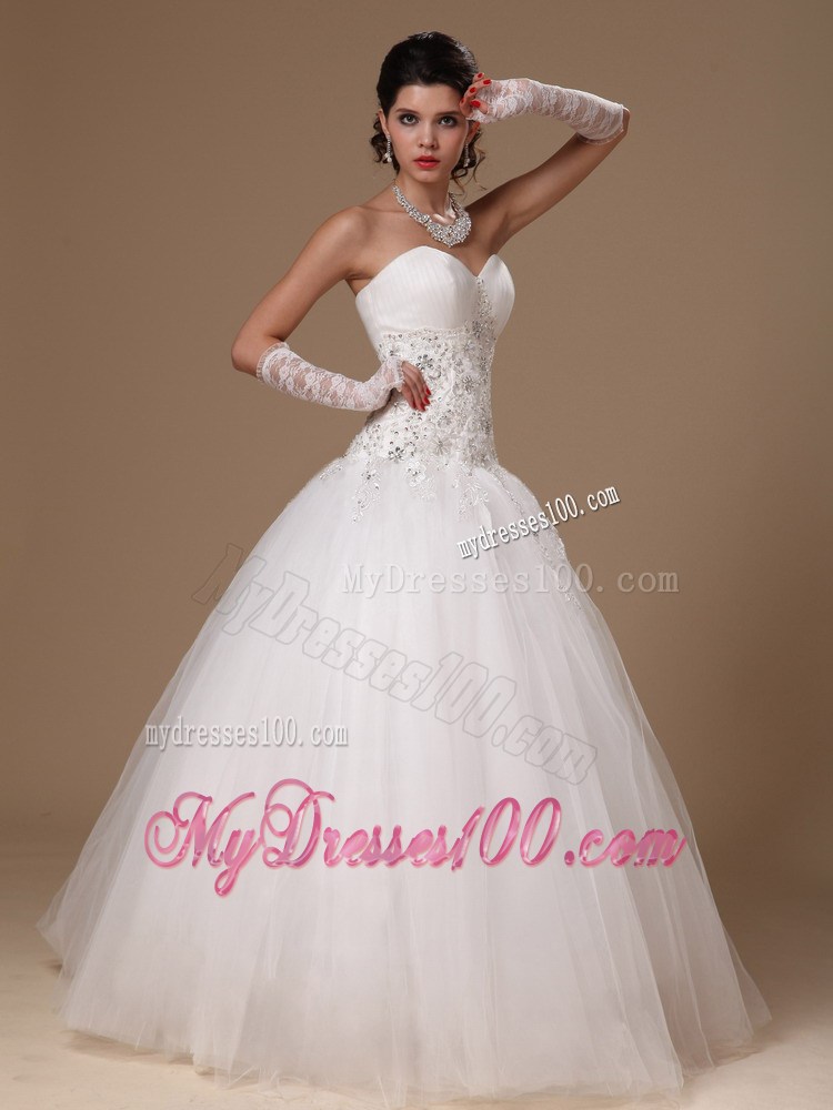 Appliqued Floor-length Tulle Ball Gown Dresses for the Bride 2013