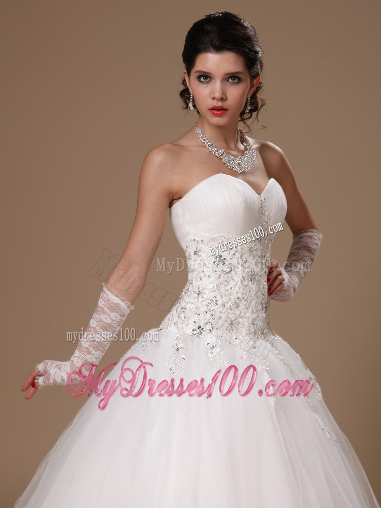 Appliqued Floor-length Tulle Ball Gown Dresses for the Bride 2013