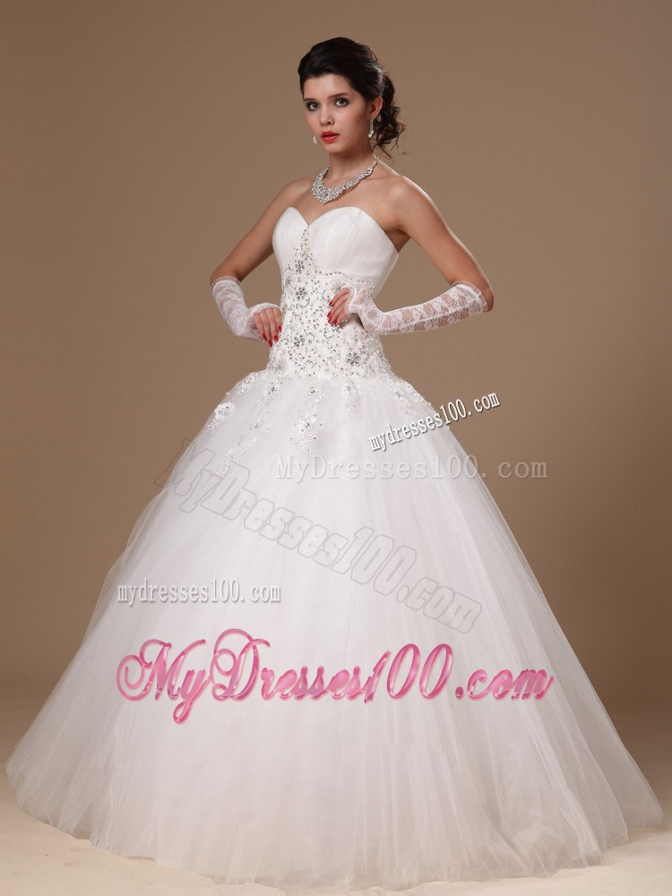 Appliqued Floor-length Tulle Ball Gown Dresses for the Bride 2013