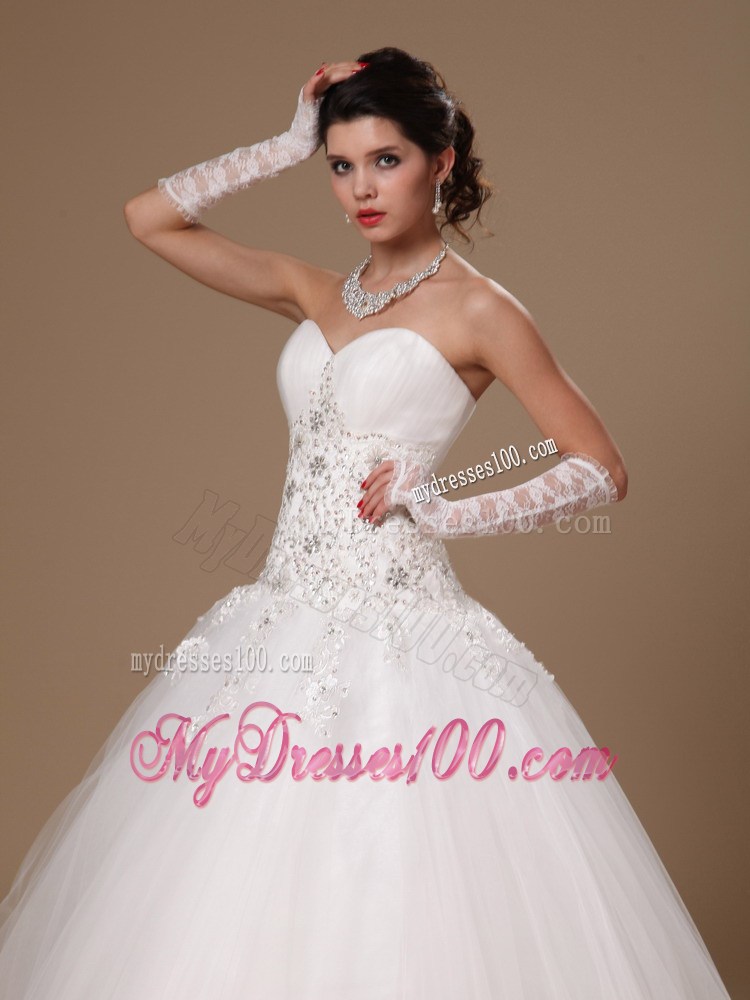 Appliqued Floor-length Tulle Ball Gown Dresses for the Bride 2013
