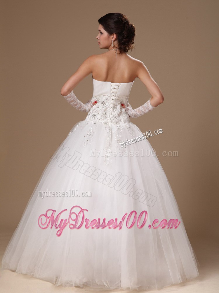 Appliqued Floor-length Tulle Ball Gown Dresses for the Bride 2013
