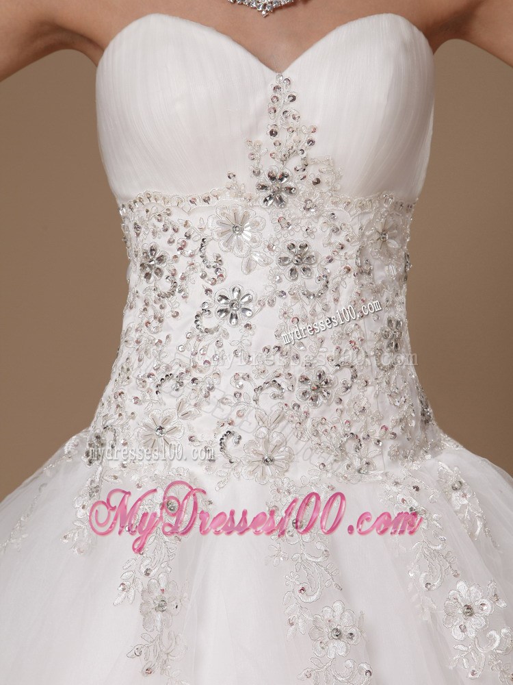 Appliqued Floor-length Tulle Ball Gown Dresses for the Bride 2013