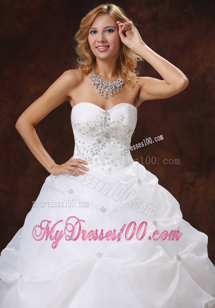 Pick-ups and Diamonds Decorated Lace-up back Bridal Dress for Woman