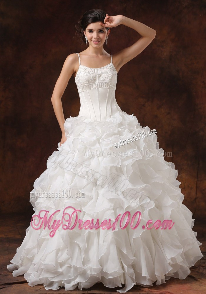 Ruffled Layers Floor-length Organza Wedding Gown with Spaghetti Straps