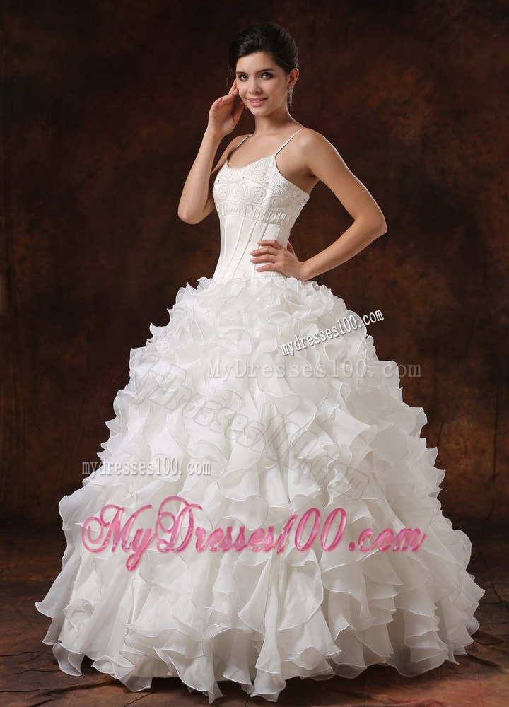 Ruffled Layers Floor-length Organza Wedding Gown with Spaghetti Straps
