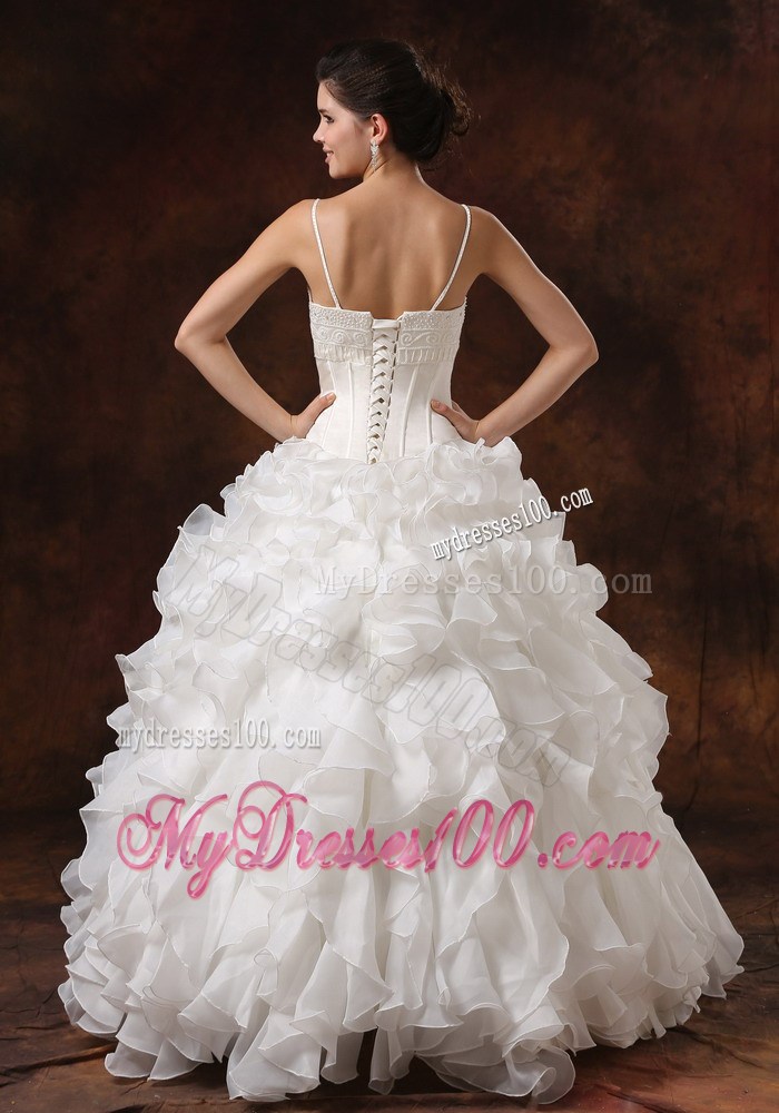 Ruffled Layers Floor-length Organza Wedding Gown with Spaghetti Straps