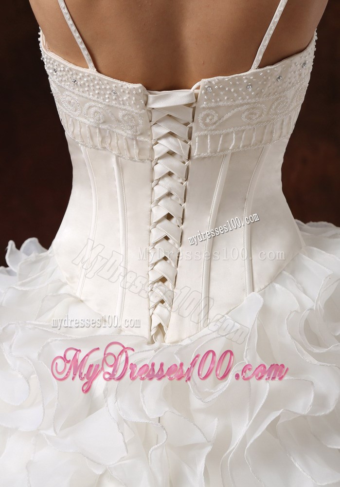 Ruffled Layers Floor-length Organza Wedding Gown with Spaghetti Straps