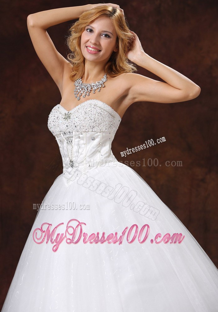 Shining Beadings Decorated Bodice Sweetheart Ball Gown Bridal Dress