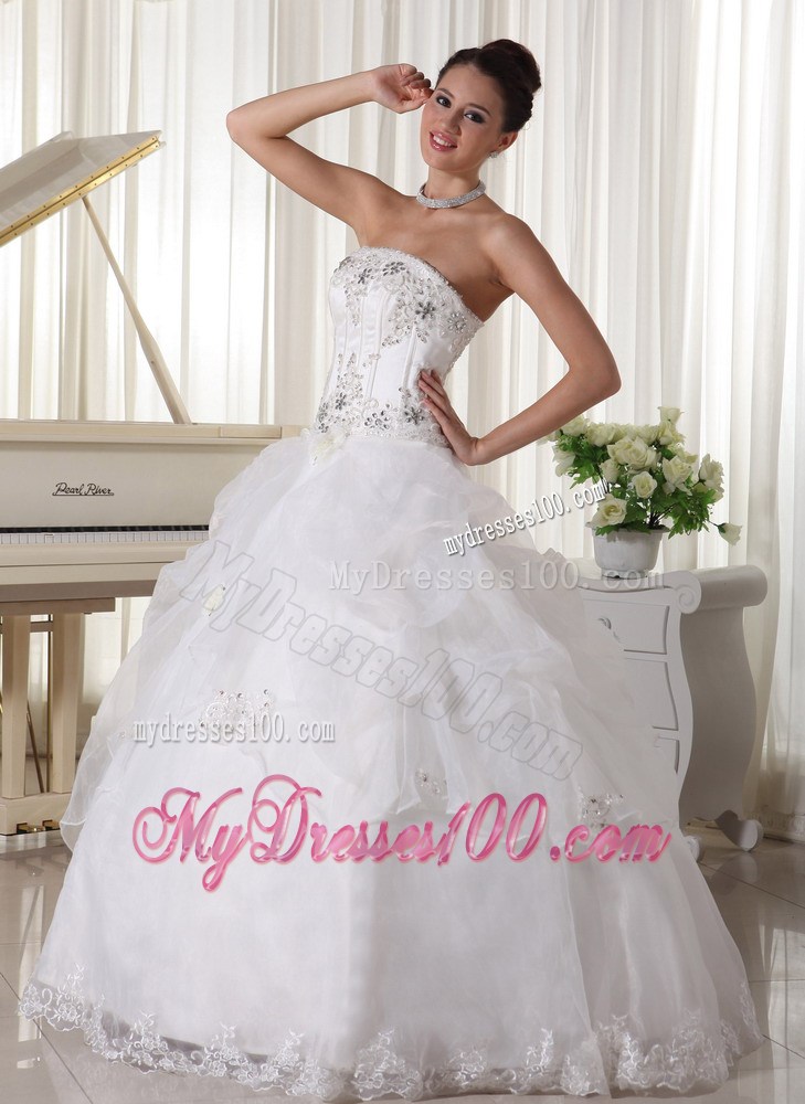 Beading and Pick-ups Decorate on Floor-length Organza Wedding Gown