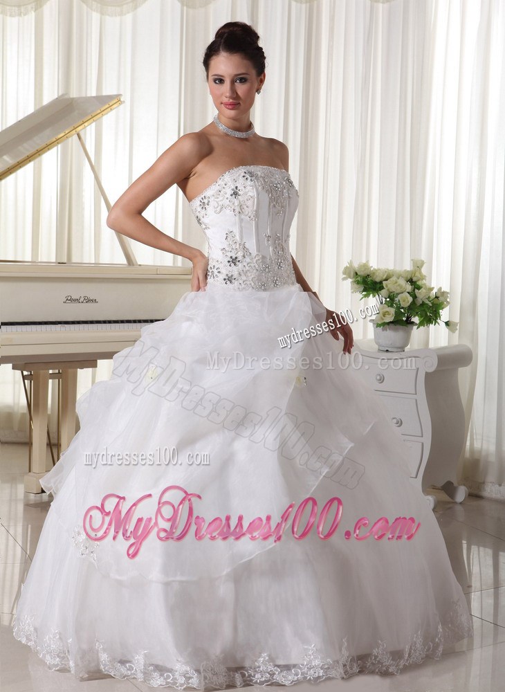 Beading and Pick-ups Decorate on Floor-length Organza Wedding Gown