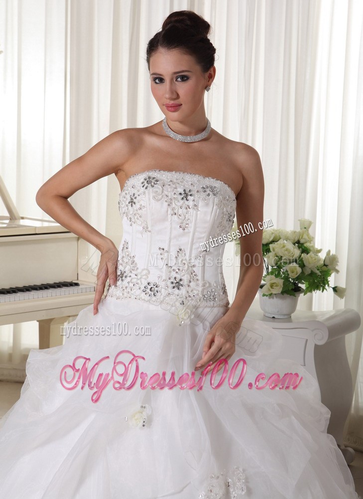 Beading and Pick-ups Decorate on Floor-length Organza Wedding Gown