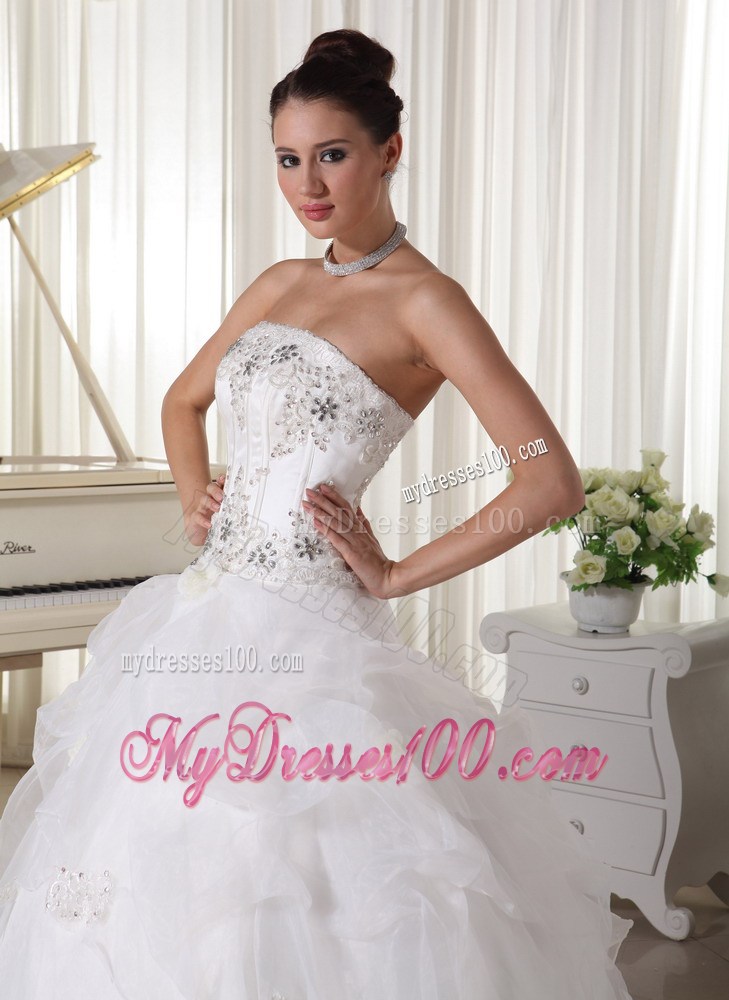 Beading and Pick-ups Decorate on Floor-length Organza Wedding Gown