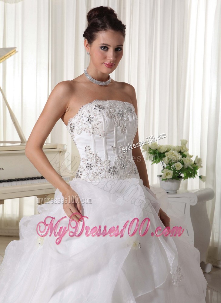 Beading and Pick-ups Decorate on Floor-length Organza Wedding Gown