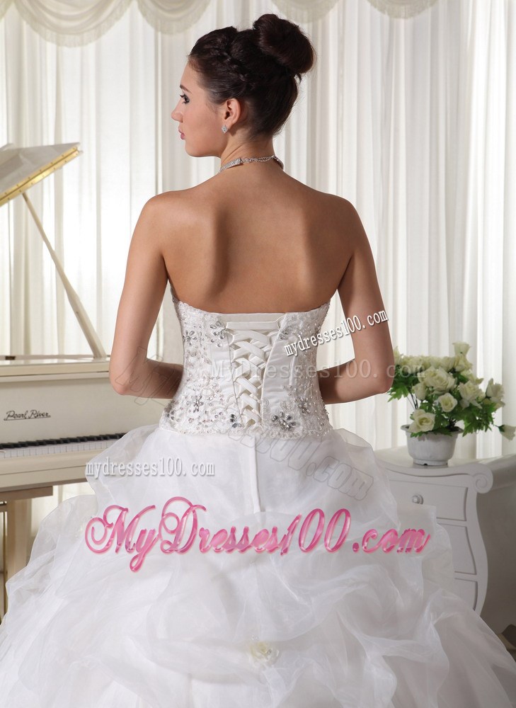 Beading and Pick-ups Decorate on Floor-length Organza Wedding Gown