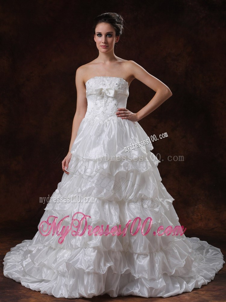 Organza A-line Wedding Dress with Beading and Ruffled Chapel Train