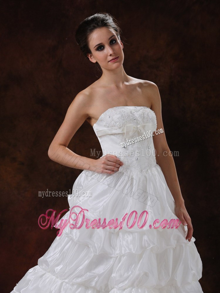 Organza A-line Wedding Dress with Beading and Ruffled Chapel Train