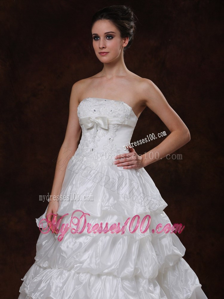 Organza A-line Wedding Dress with Beading and Ruffled Chapel Train