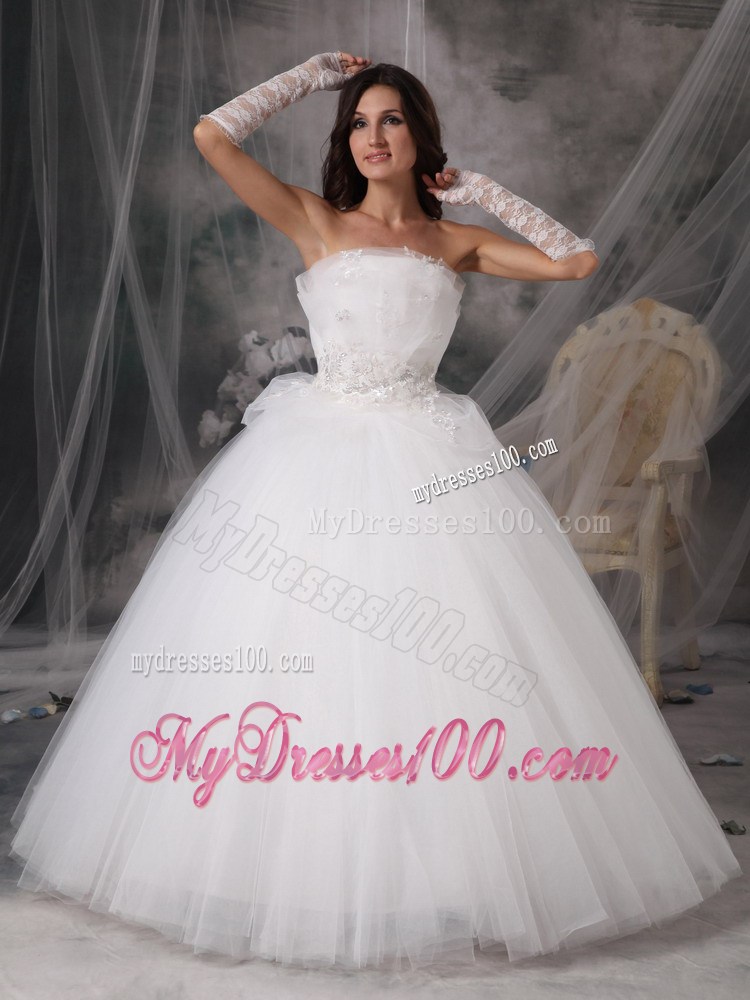 Shining Diamonds Decorated Tulle Puffy Dress for Wedding with Ruffled Neckline
