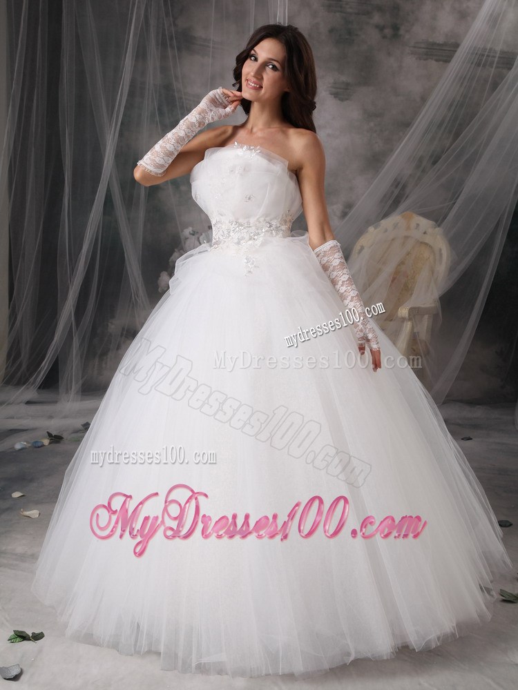 Shining Diamonds Decorated Tulle Puffy Dress for Wedding with Ruffled Neckline
