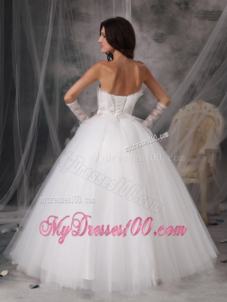 Shining Diamonds Decorated Tulle Puffy Dress for Wedding with Ruffled Neckline