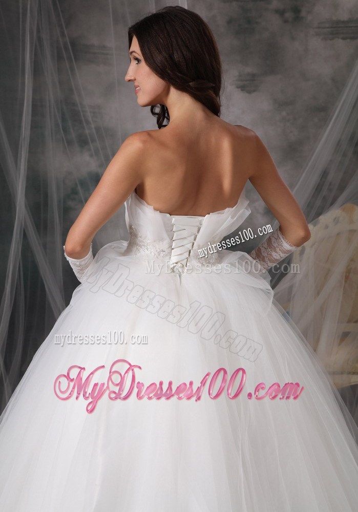 Shining Diamonds Decorated Tulle Puffy Dress for Wedding with Ruffled Neckline