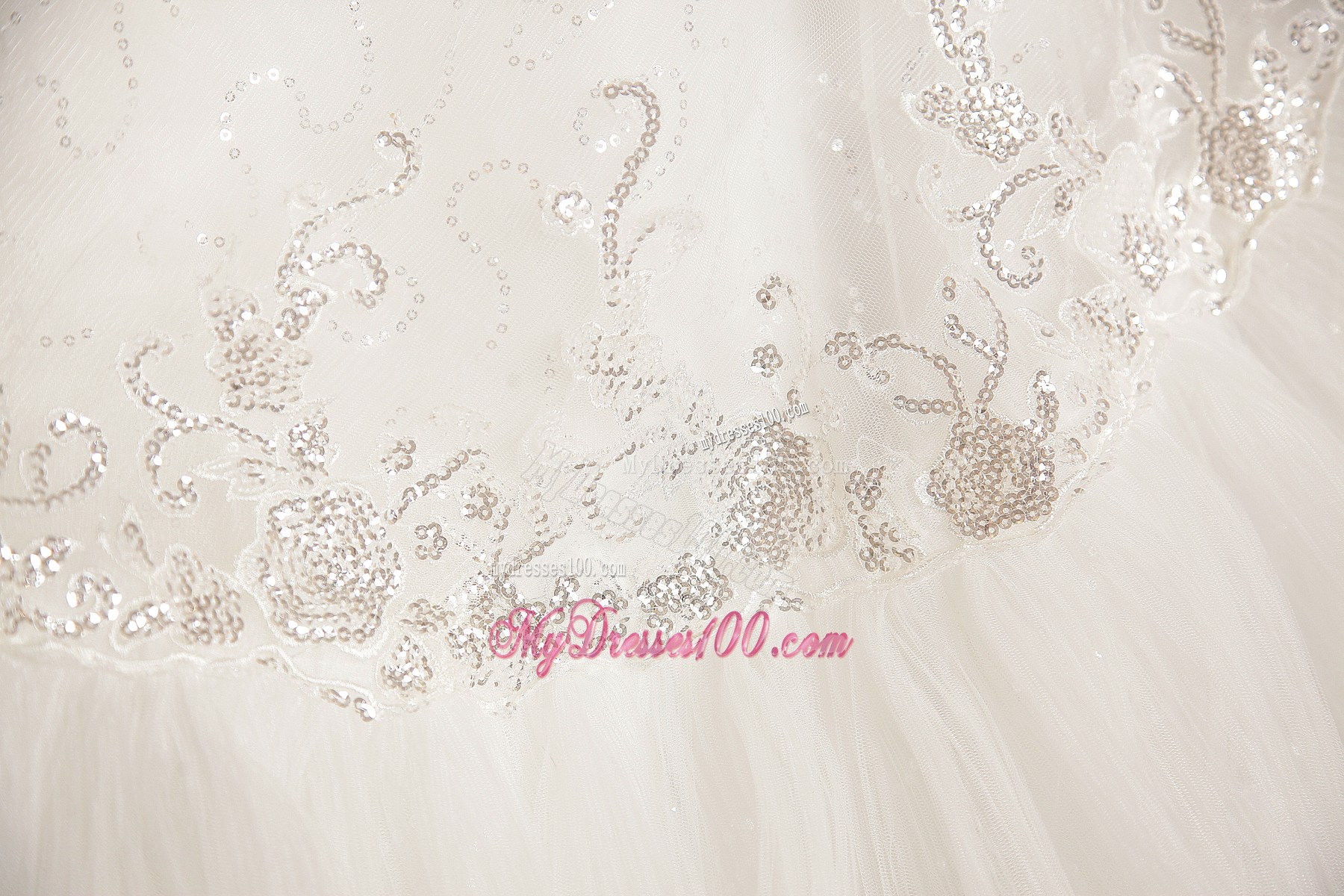 Big Diamonds Ruffles and Sequins Chapel Train Dress for Wedding with Lace Edge