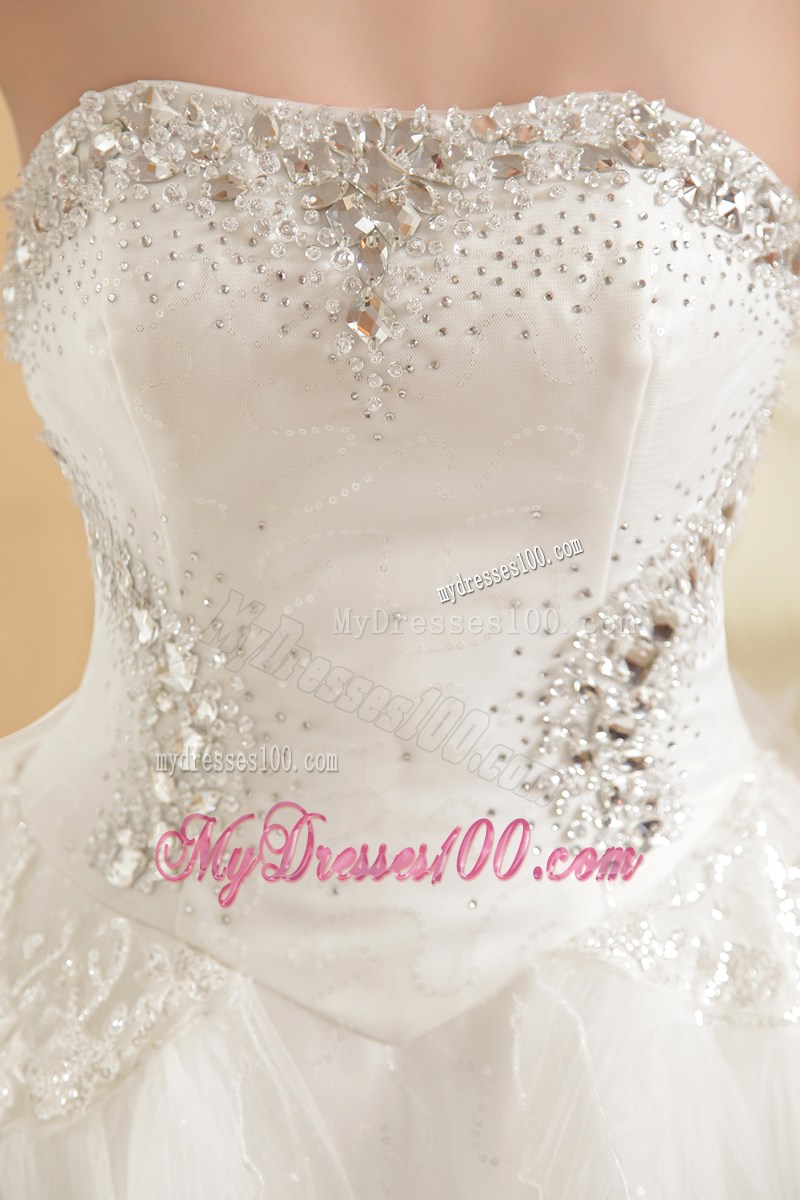 Big Diamonds Ruffles and Sequins Chapel Train Dress for Wedding with Lace Edge
