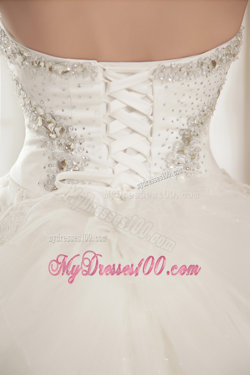 Big Diamonds Ruffles and Sequins Chapel Train Dress for Wedding with Lace Edge