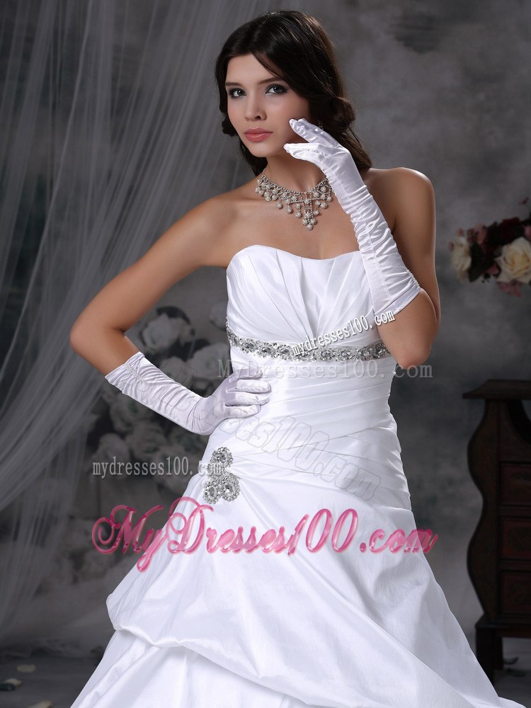 Ruched Layer and Pick-ups Dress for Wedding Decorated with Shining Beadings