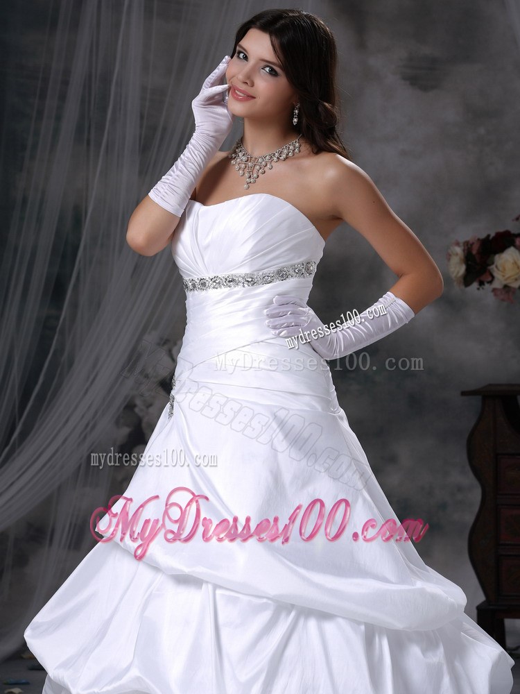 Ruched Layer and Pick-ups Dress for Wedding Decorated with Shining Beadings