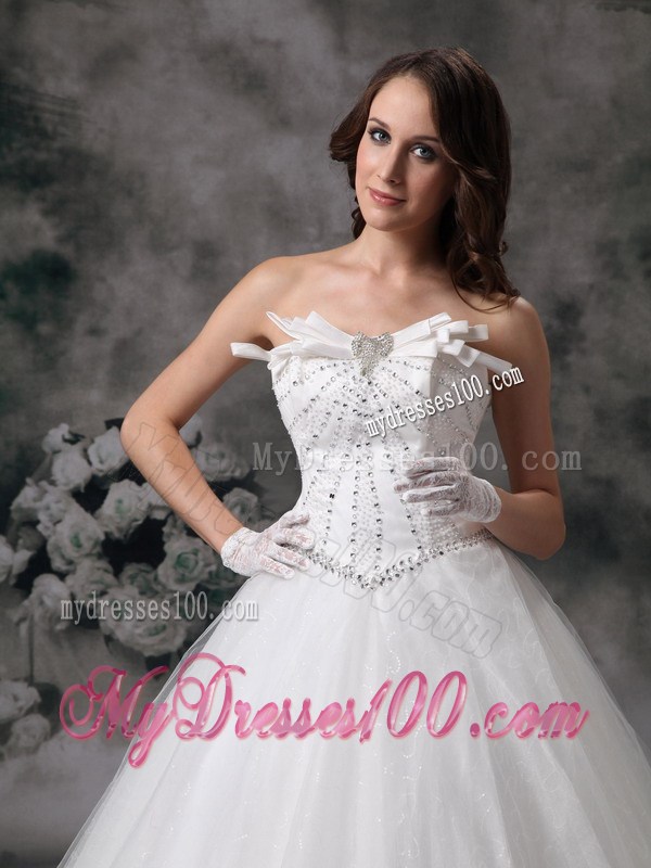 Floor Length Beaded White Wedding Gown Strapless Fast Shipping