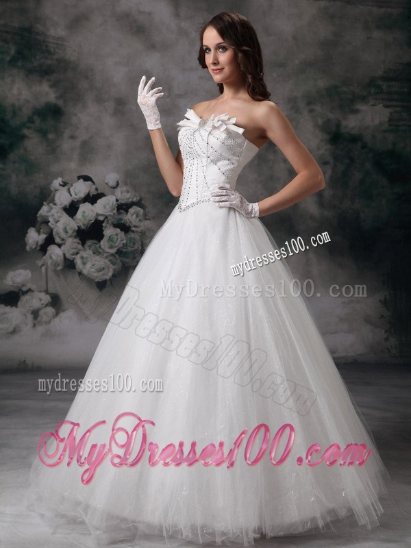 Floor Length Beaded White Wedding Gown Strapless Fast Shipping