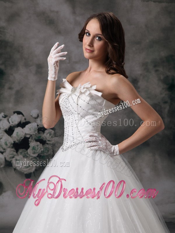Floor Length Beaded White Wedding Gown Strapless Fast Shipping