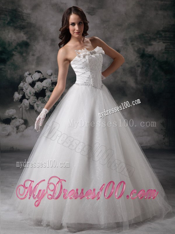Floor Length Beaded White Wedding Gown Strapless Fast Shipping