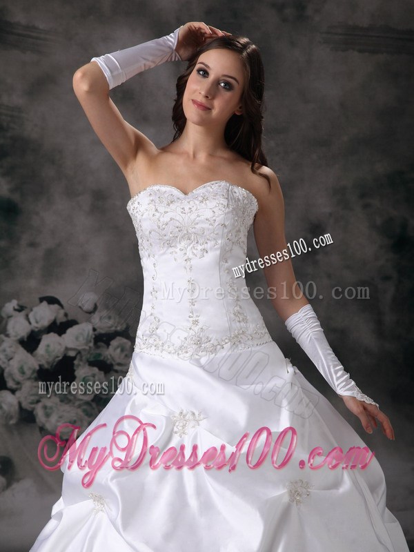Court Train Lace Up Wedding Dress with Pick-ups and Embroidery