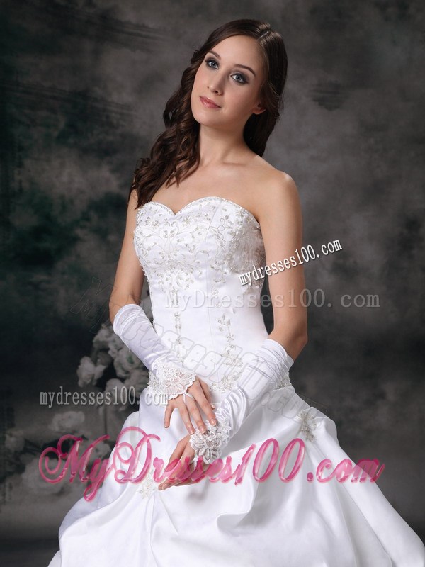 Court Train Lace Up Wedding Dress with Pick-ups and Embroidery