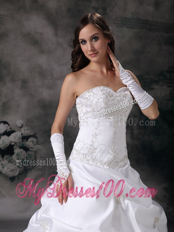 Court Train Lace Up Wedding Dress with Pick-ups and Embroidery