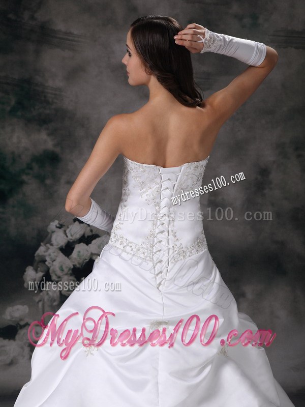 Court Train Lace Up Wedding Dress with Pick-ups and Embroidery