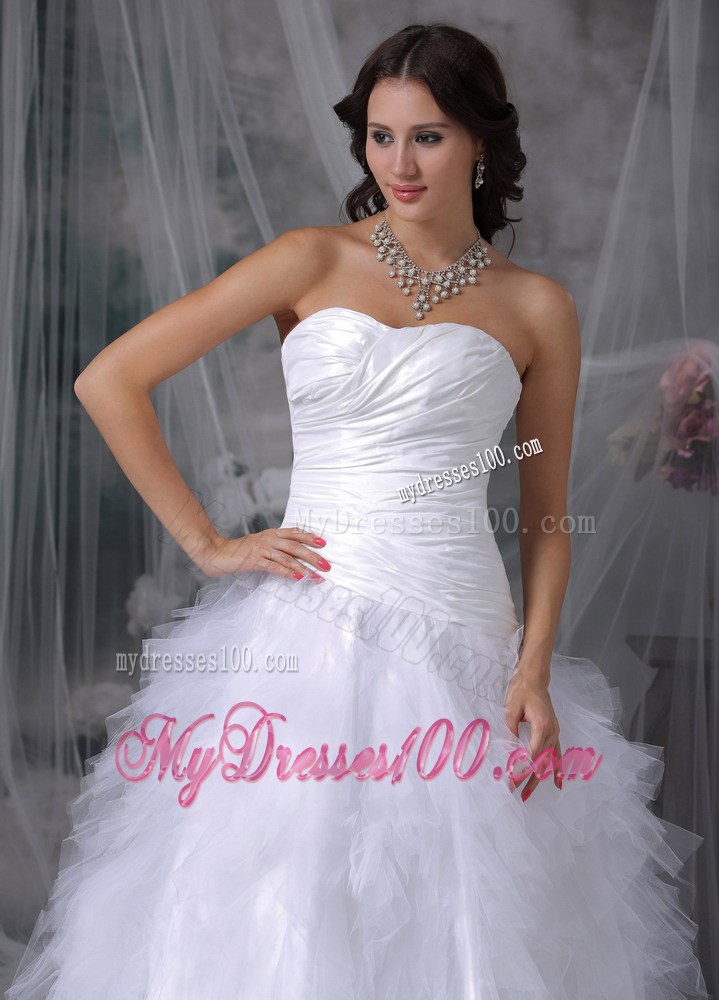 Ruched and Ruffled A-line Sweetheart Court Train Wedding Dresses