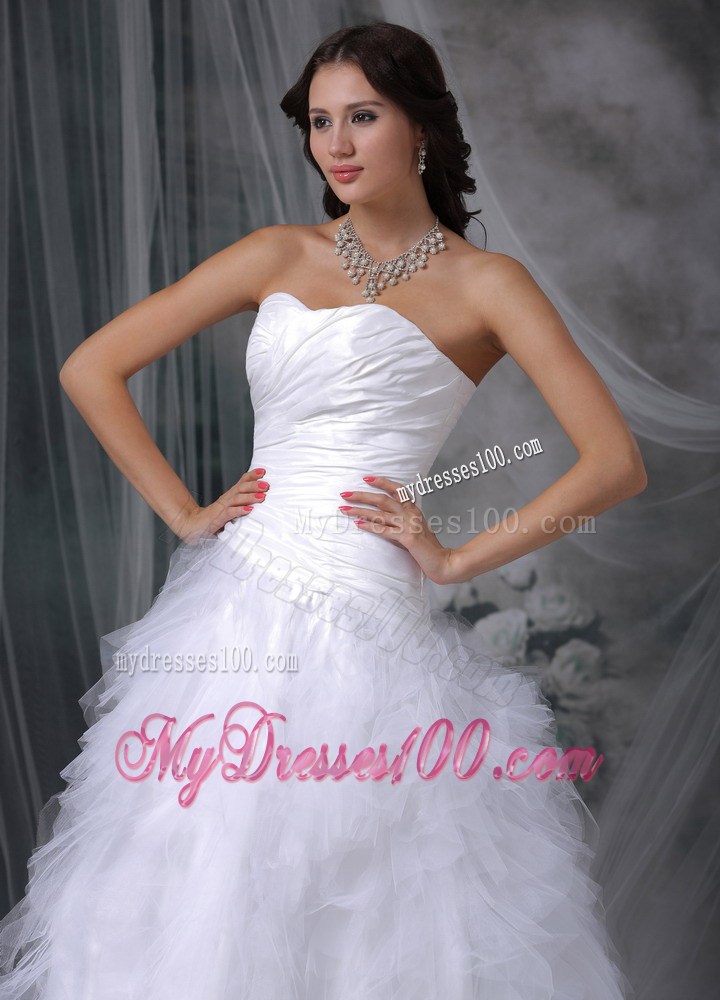 Ruched and Ruffled A-line Sweetheart Court Train Wedding Dresses
