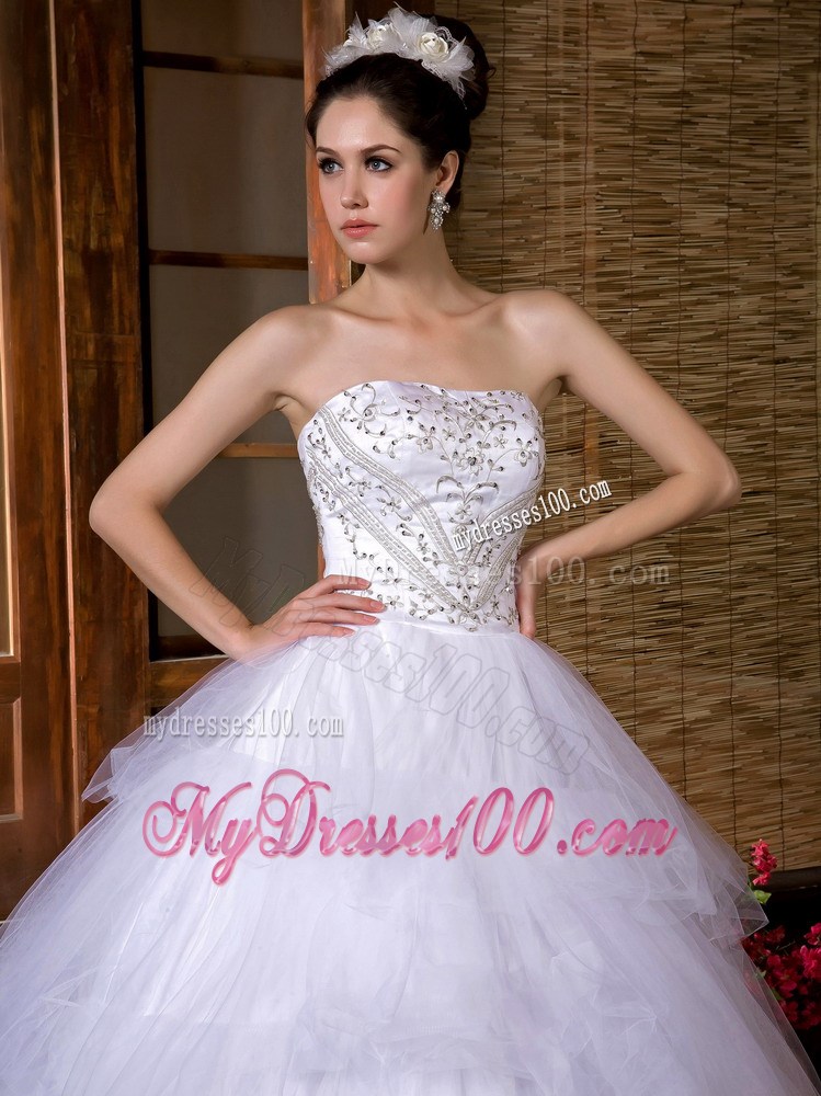 Embroidery and Diamond Ruffled Layers Court Train Wedding Dresses