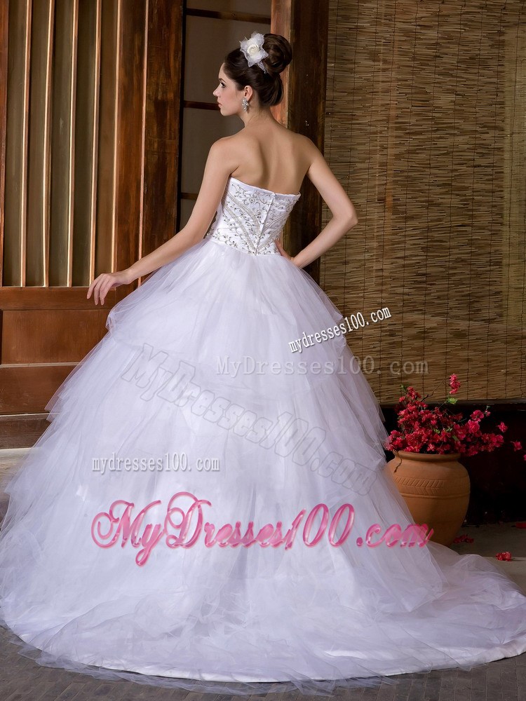 Embroidery and Diamond Ruffled Layers Court Train Wedding Dresses