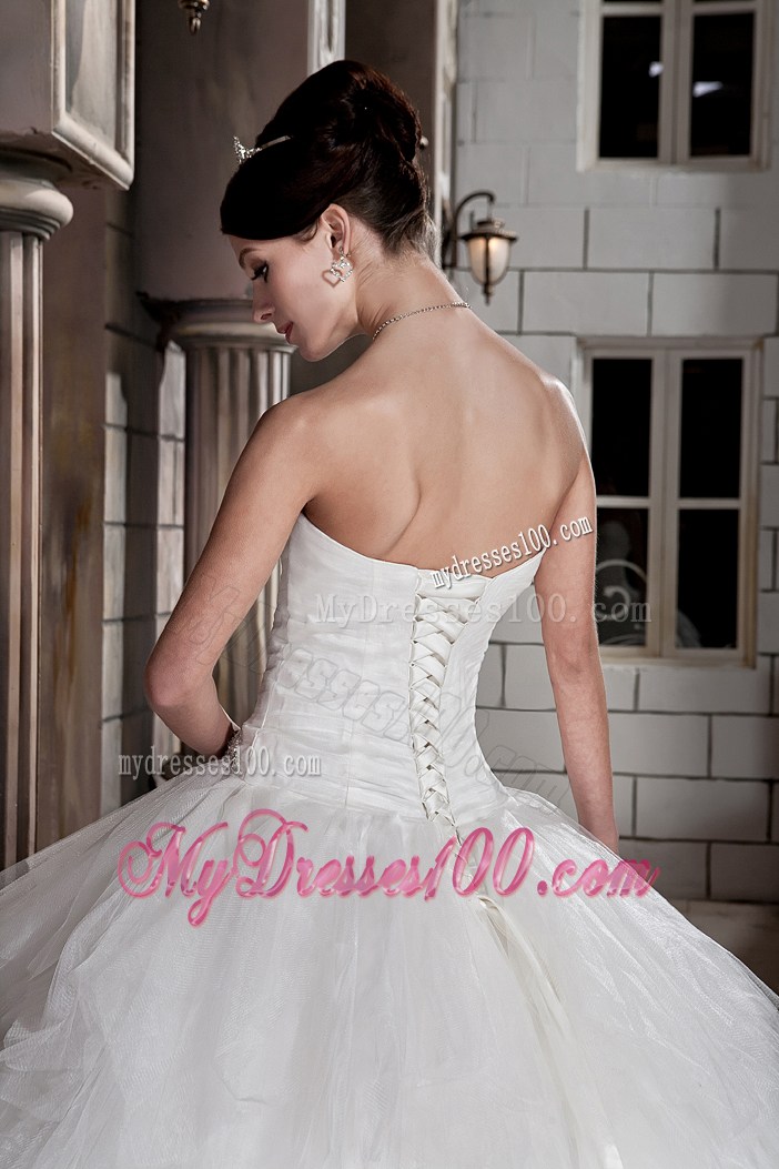 Sweetheart Ruffle-layers Beaded White Bridal Gown with Beading
