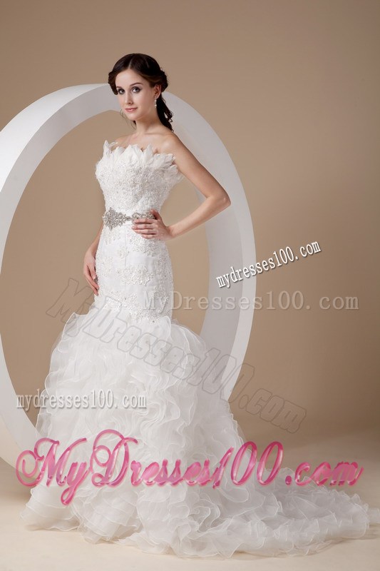 Beading and Appliques Accent Mermaid Organza Court Train Wedding Gown