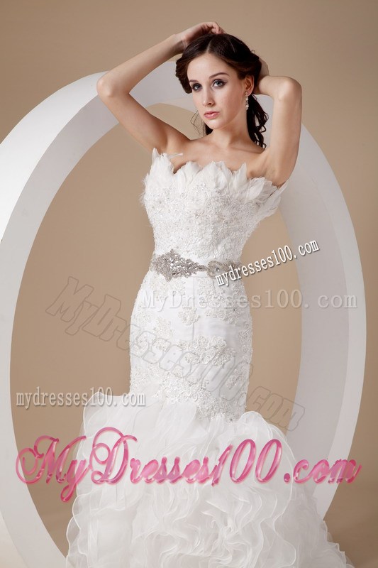 Beading and Appliques Accent Mermaid Organza Court Train Wedding Gown